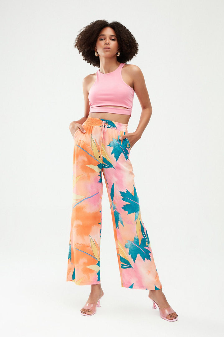 Elastic Waist Wide Leg Trousers Orange