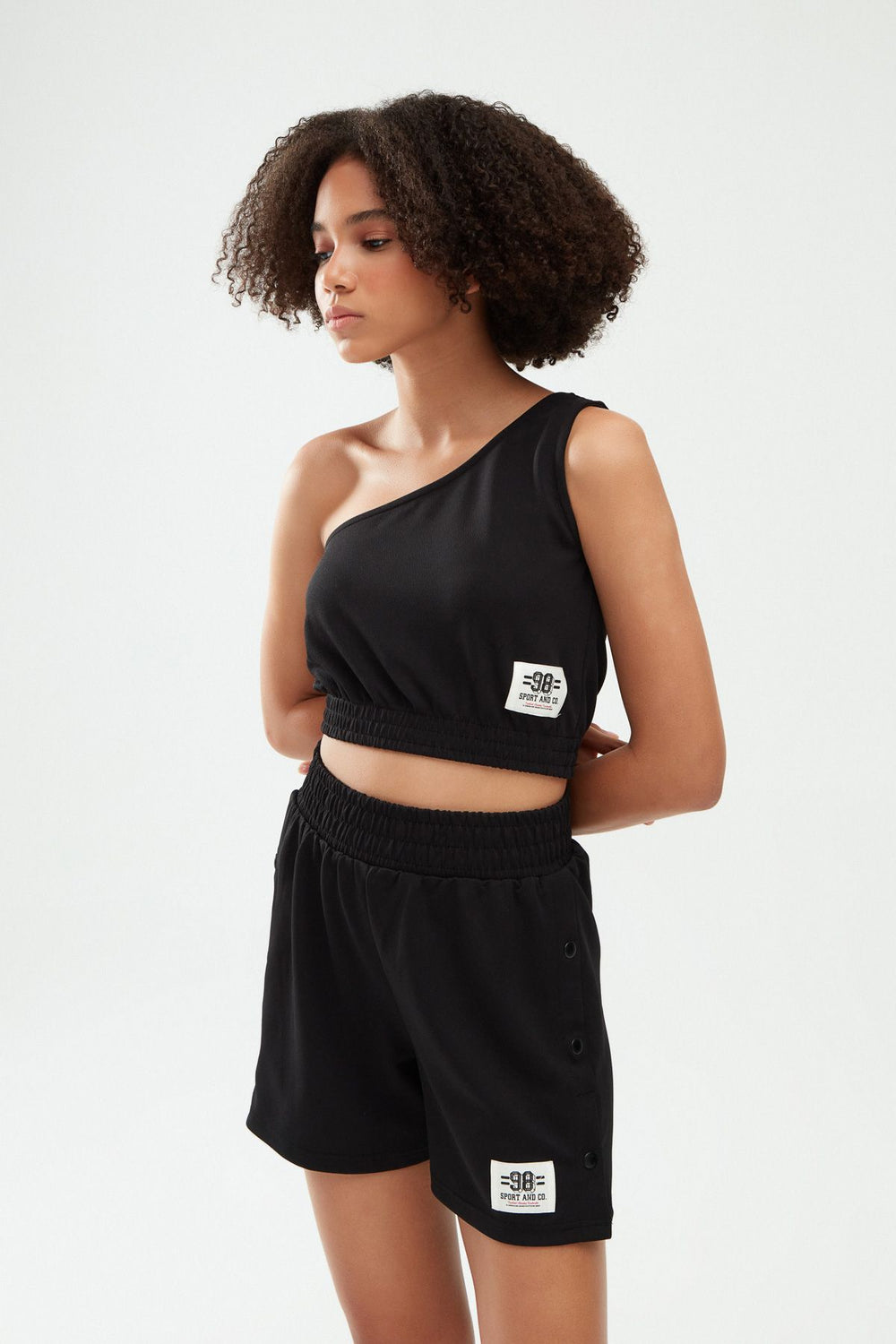 One Shoulder Crop Blouse Black