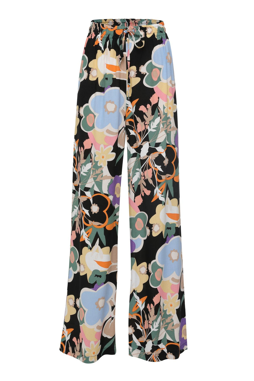 Desenli Bol Paça Pantolon Siyah