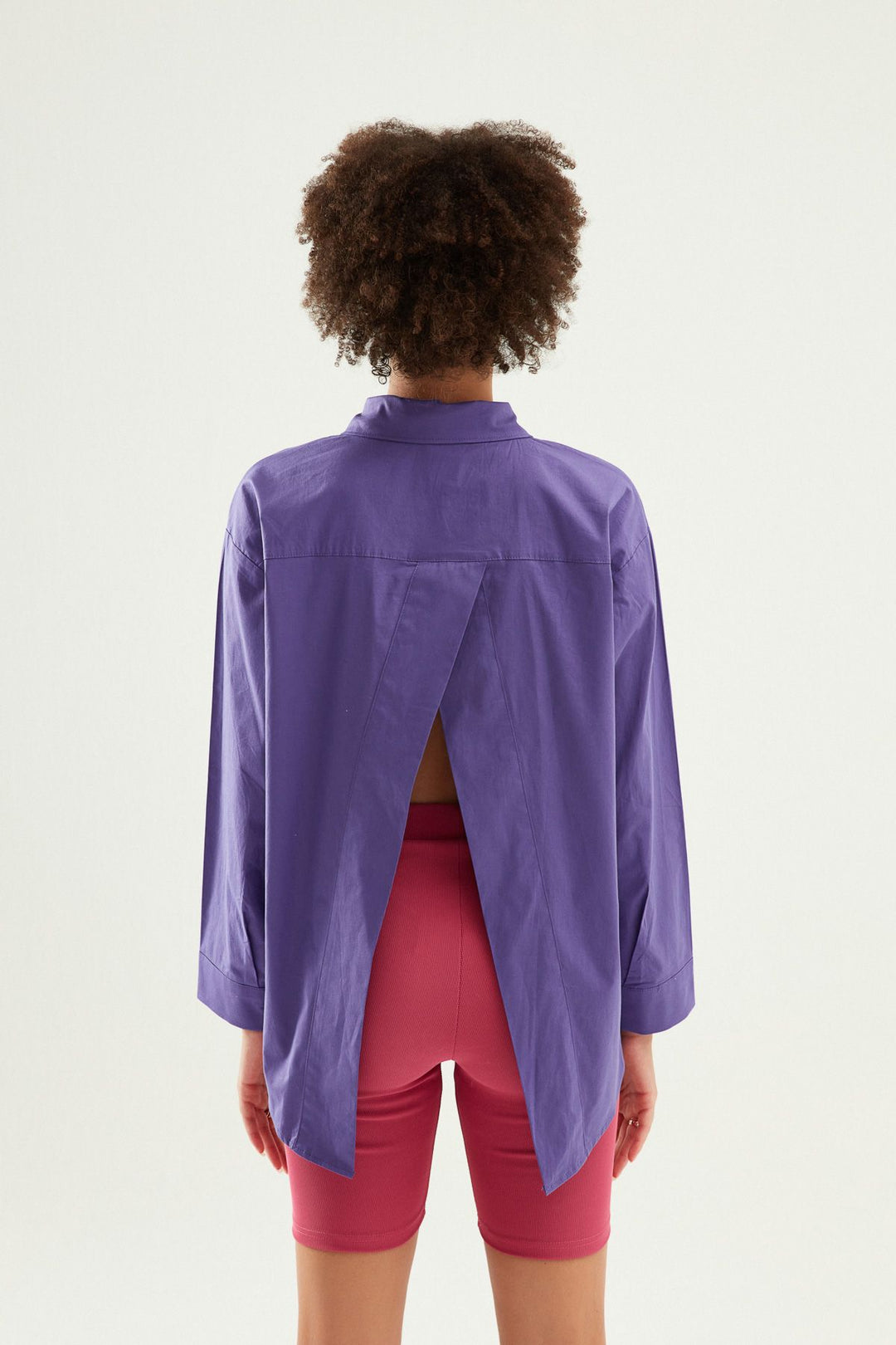 Sırt Dekolteli Oversize Gömlek Mor