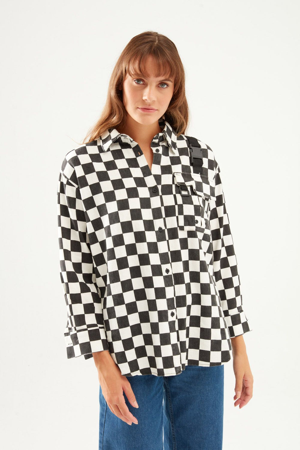Checkered Shirt Black With Buckle Accessories