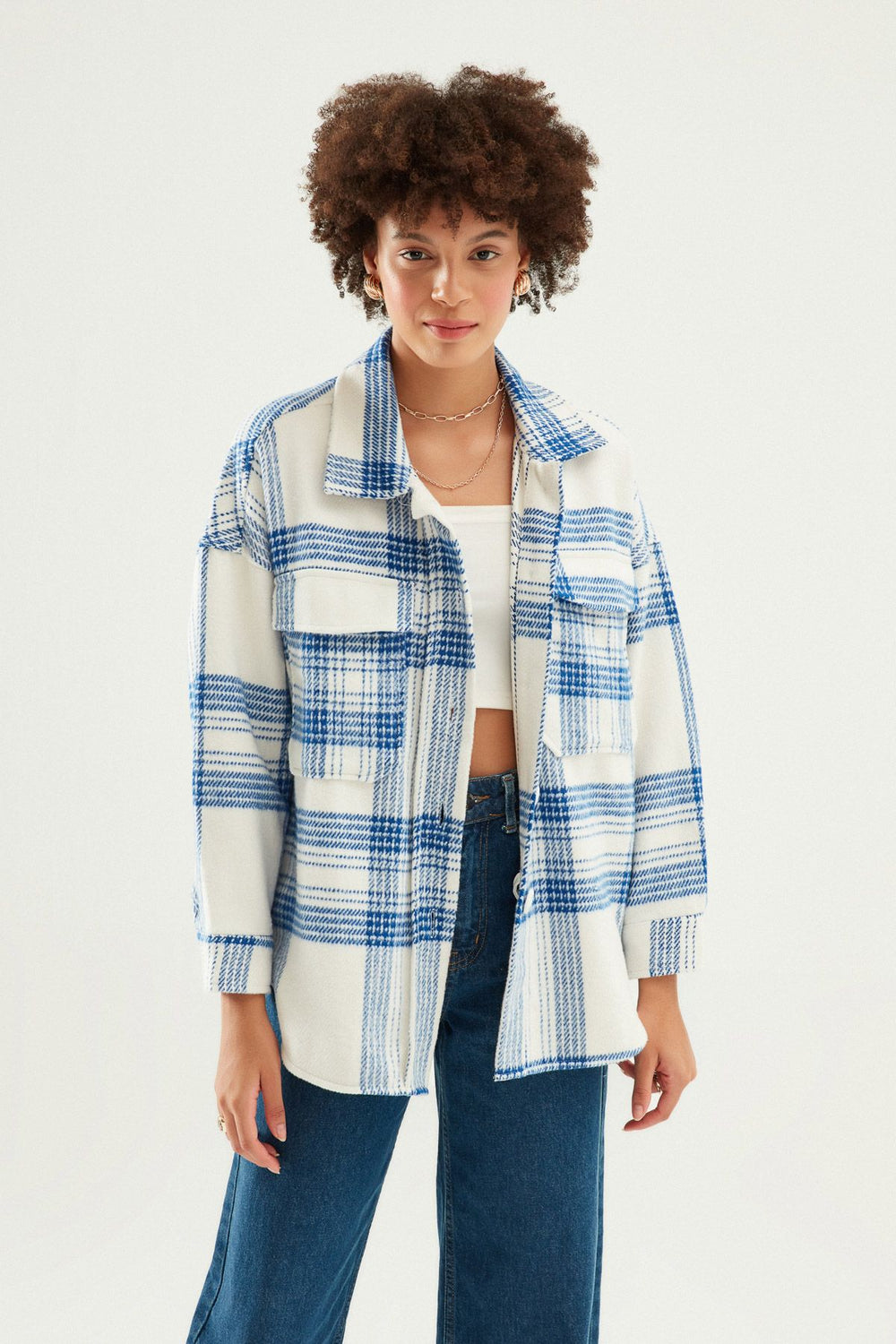 Striped Big Pocket Shirt Blue