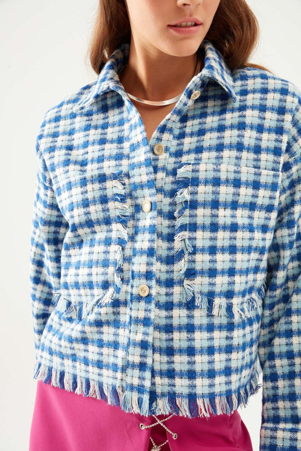 Tasseled Tweed Shirt Blue