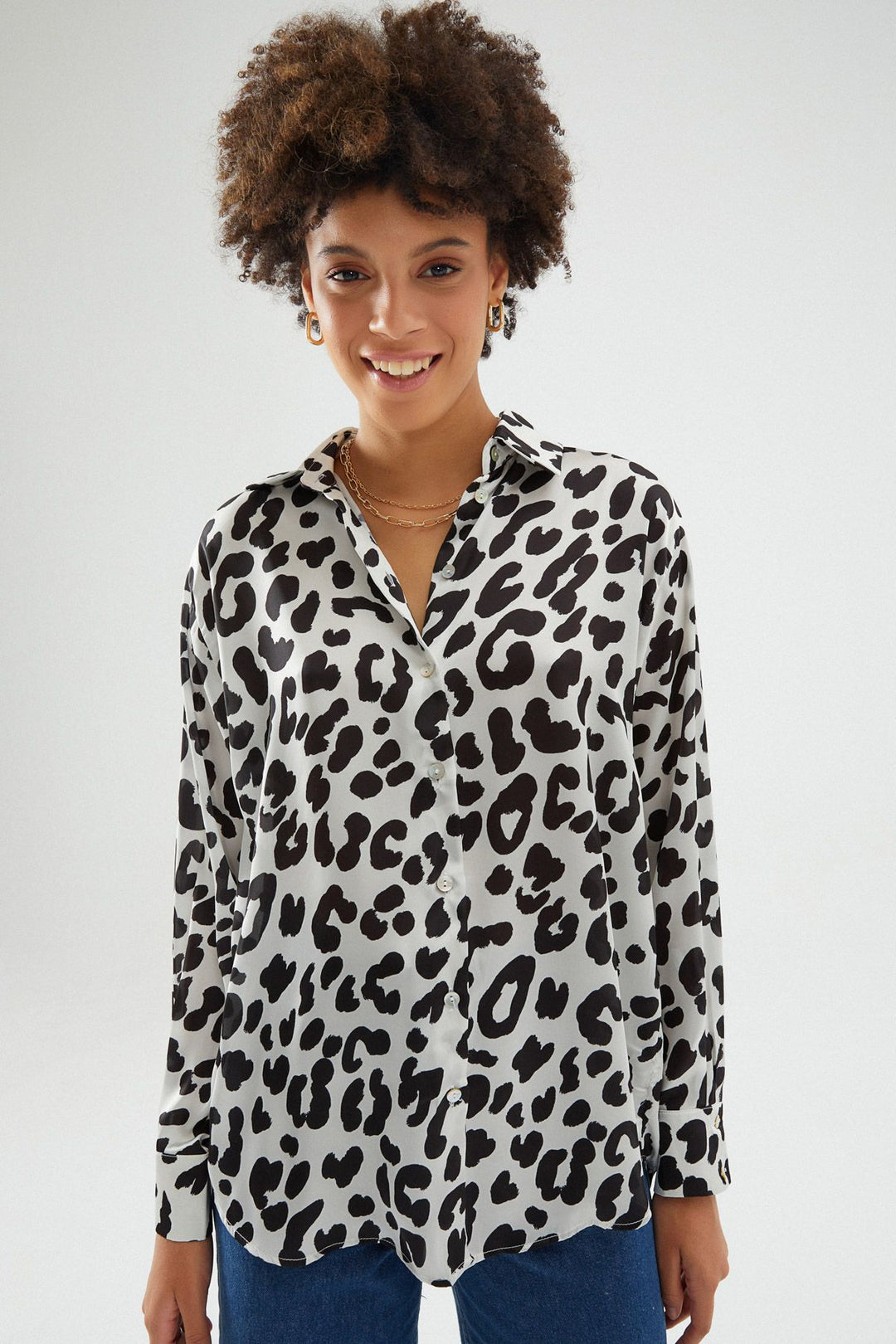 Desenli Saten Gömlek Siyah