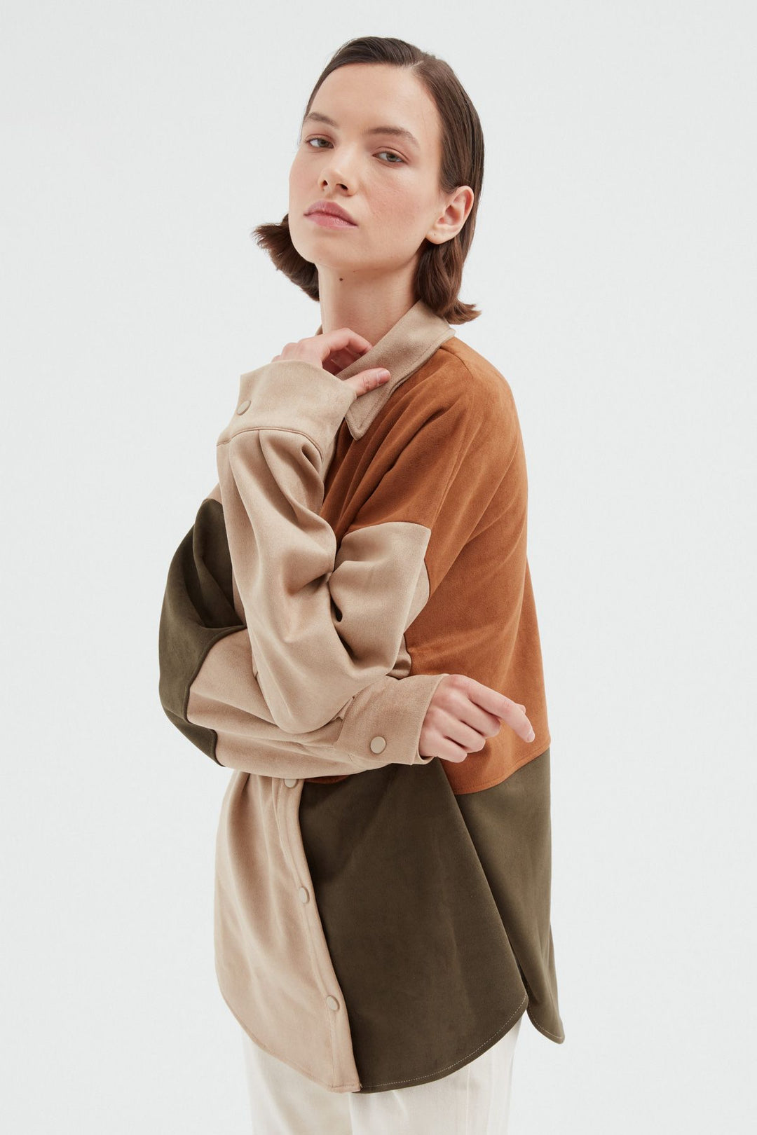 Block Suede Shirt Beige