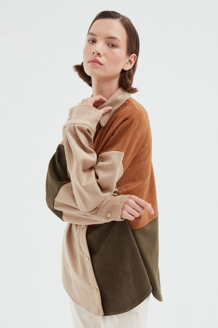 Block Suede Shirt Beige