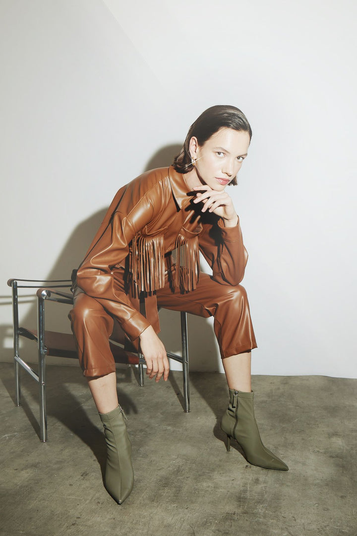 Cepleri Püsküllü Deri Tulum Kahverengi