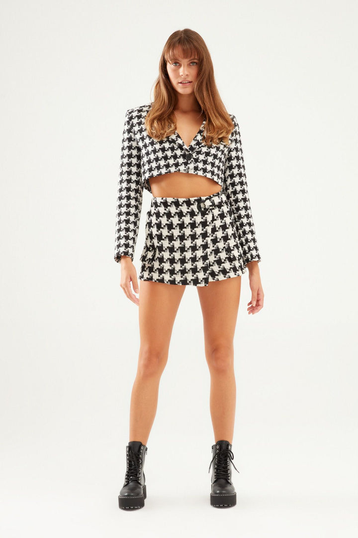 Checkered Tweed Short Skirt Black