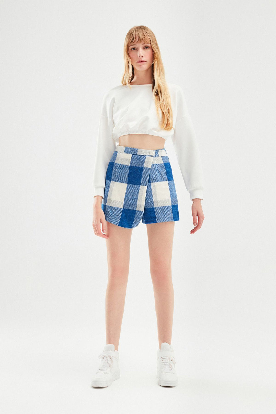 Plaid Mini Short Skirt Blue