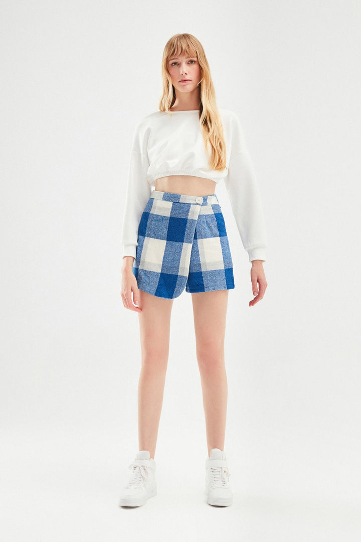 Plaid Mini Short Skirt Blue