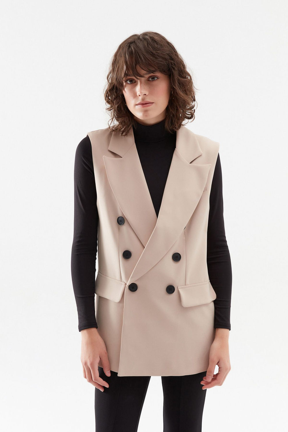 Double Breasted Vest Jacket Beige