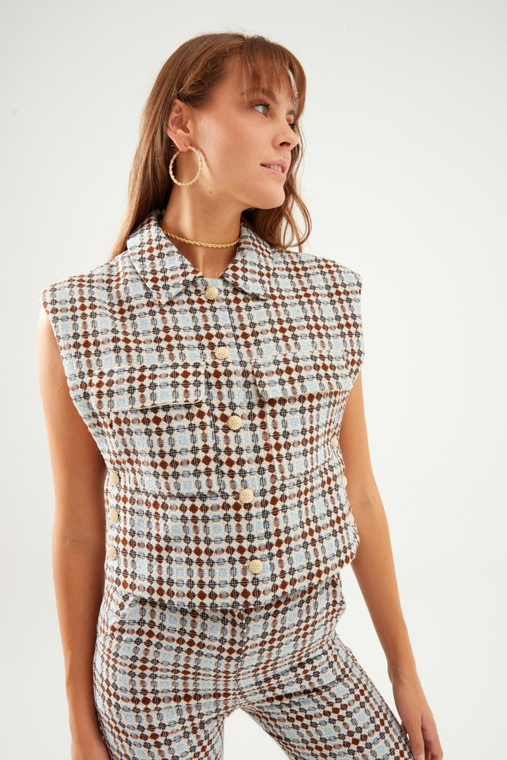 Buttoned Vest Jacket Blue