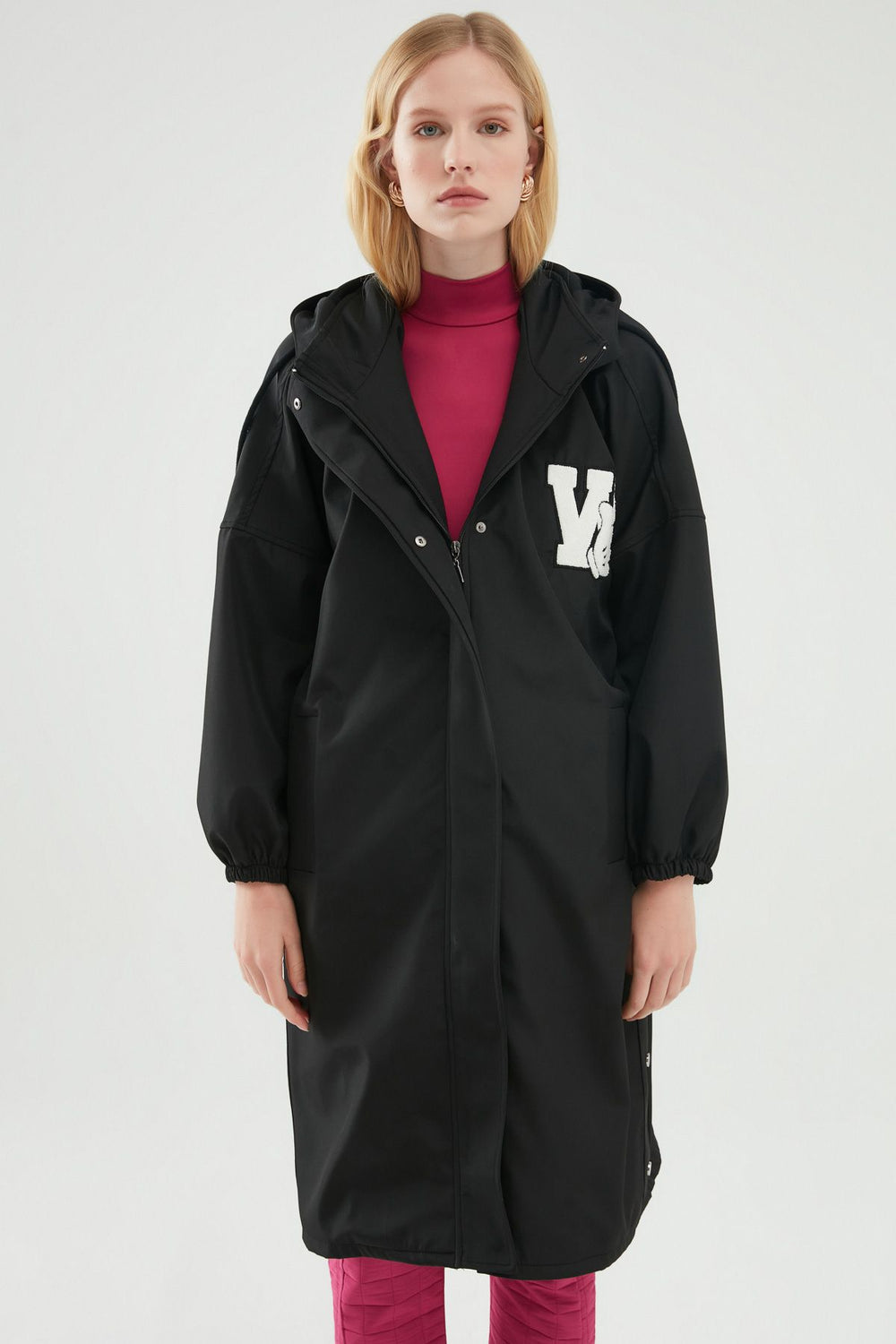 Kapüşonlu Oversize Trençkot Siyah