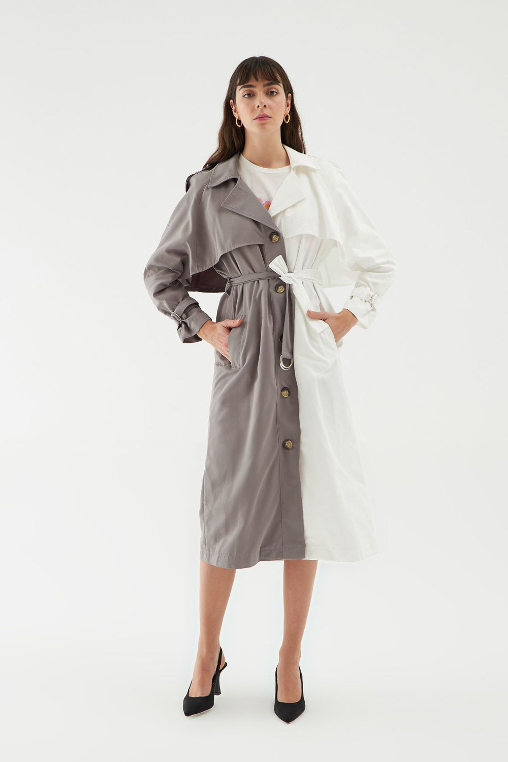 Two Color Trench Coat White