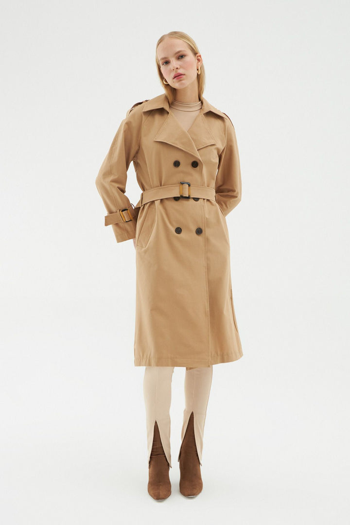 Belt Detailed Trench Coat Camel