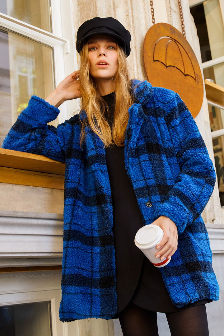 Plaid Plush Coat Sax
