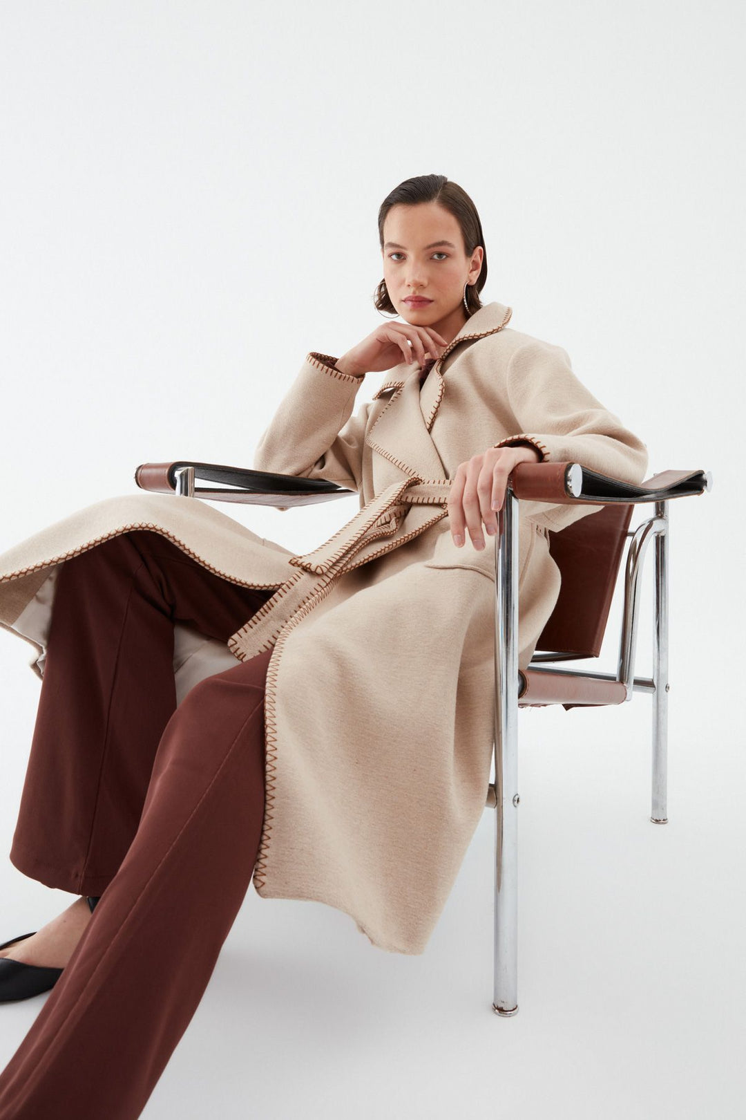 Double Breasted Belted Coat Beige