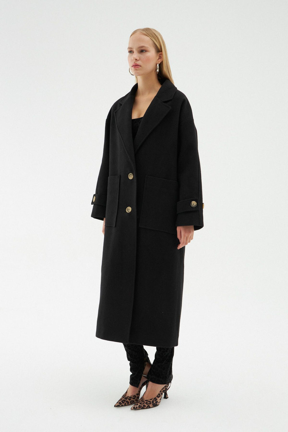 Pocket Long Oversize Coat Black