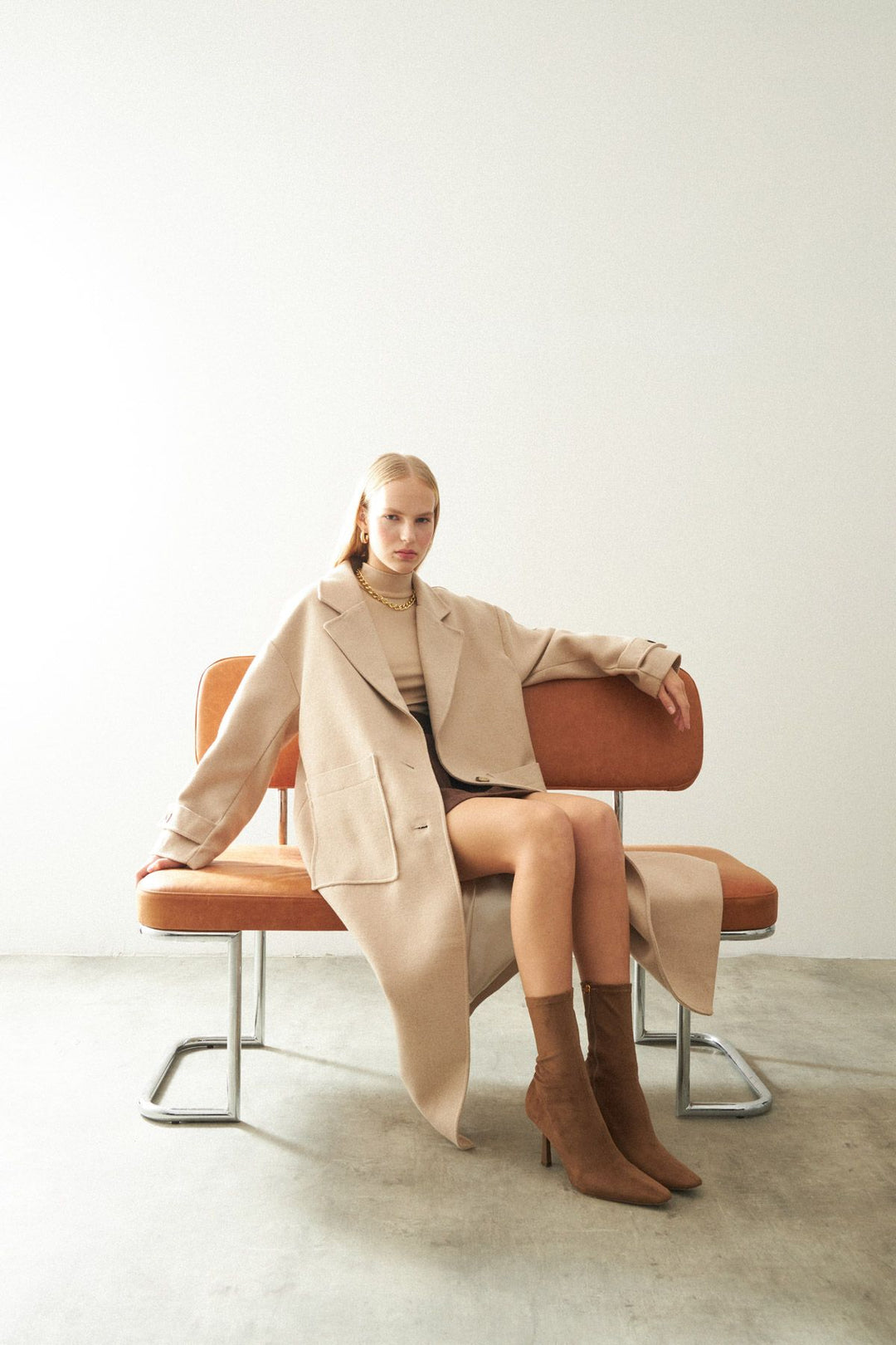 Pockets Long Oversize Coat Beige
