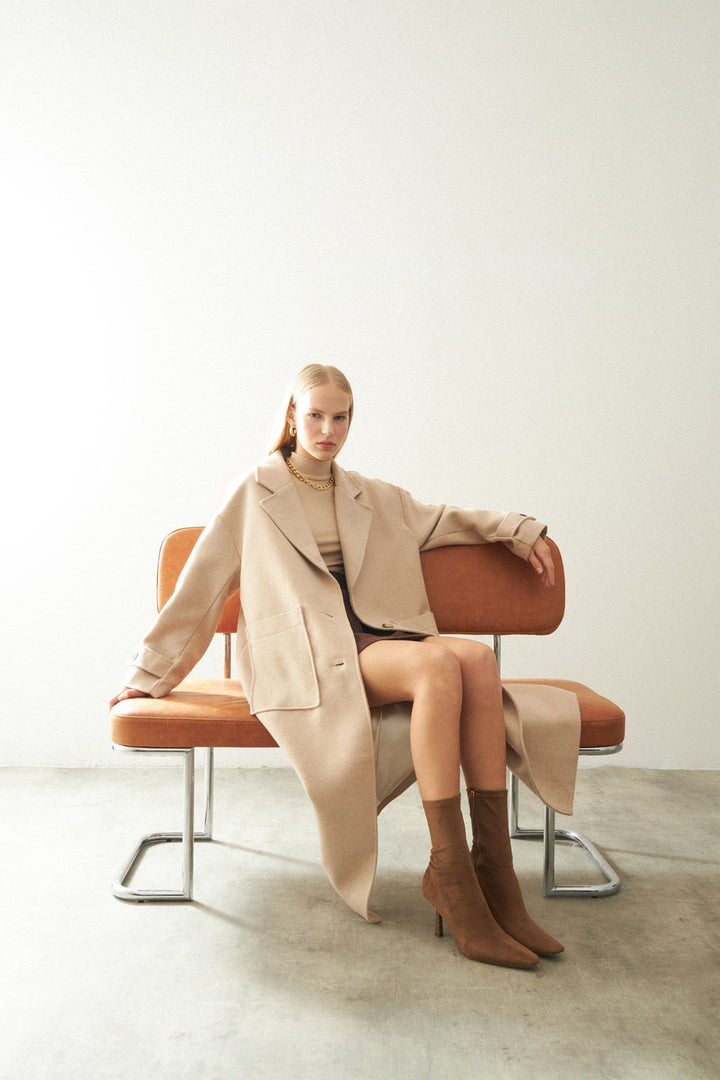 Pockets Long Oversize Coat Beige