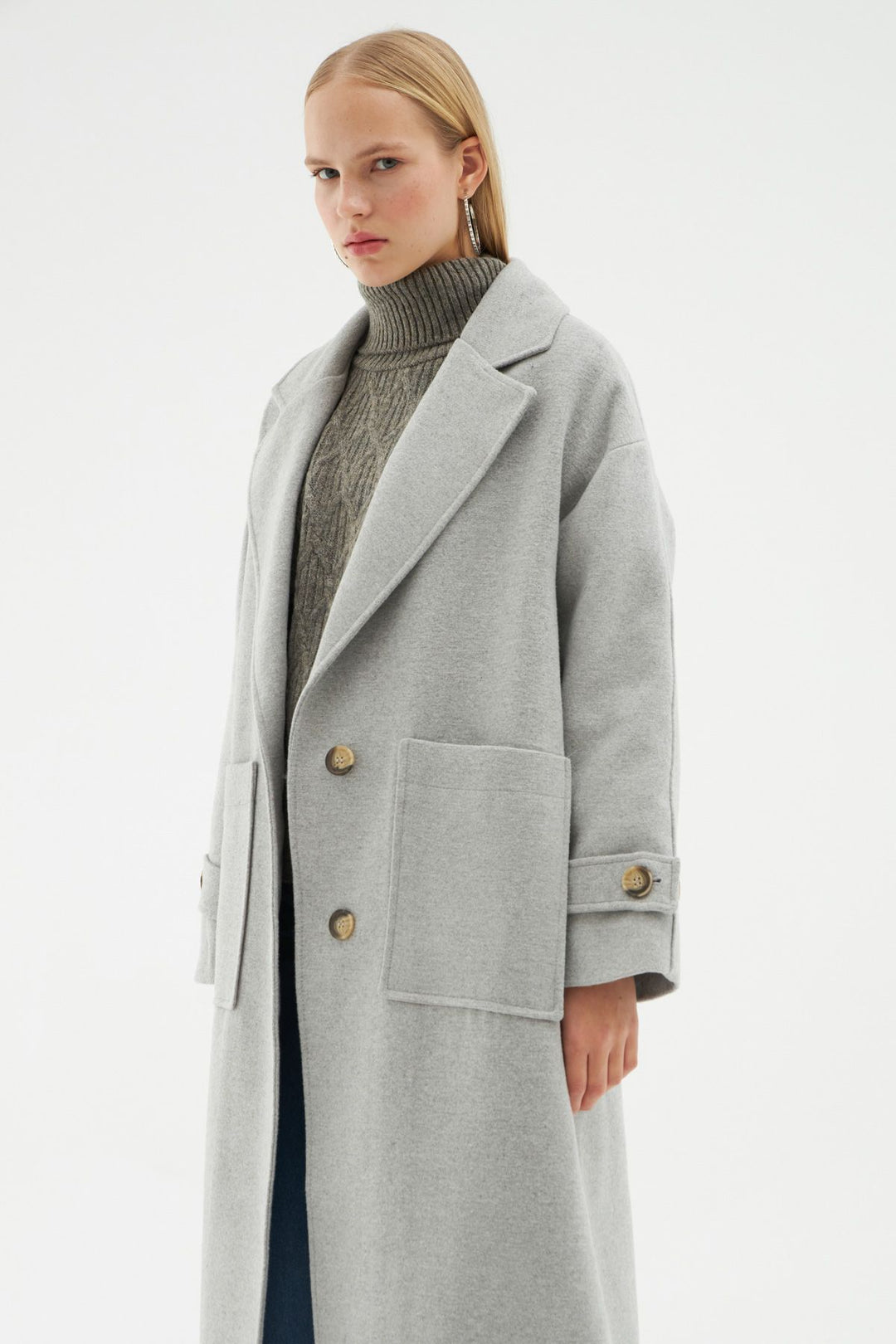 Pocket Long Oversize Coat Gray