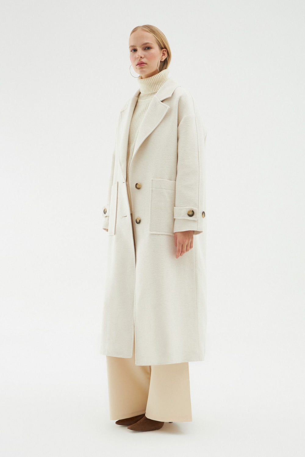 Pocket Long Oversize Coat White