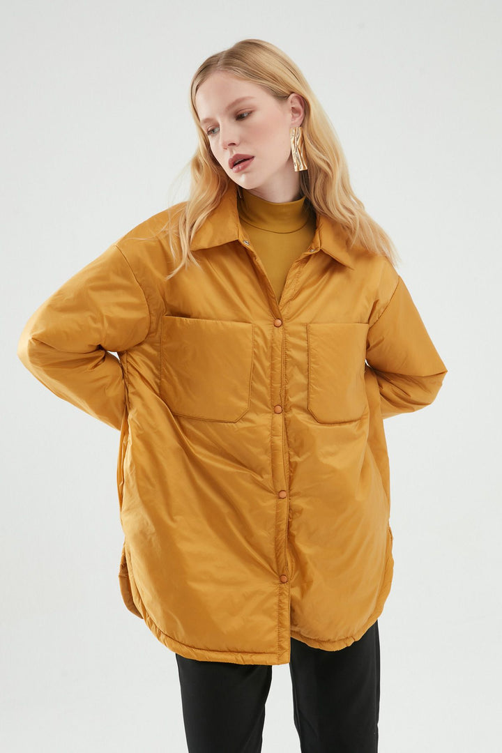 Oversize Uzun Ceket Hardal