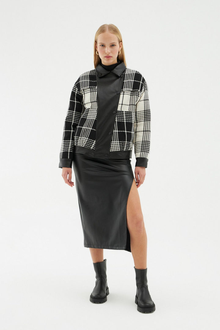 Leather Detailed Bomber Jacket Black