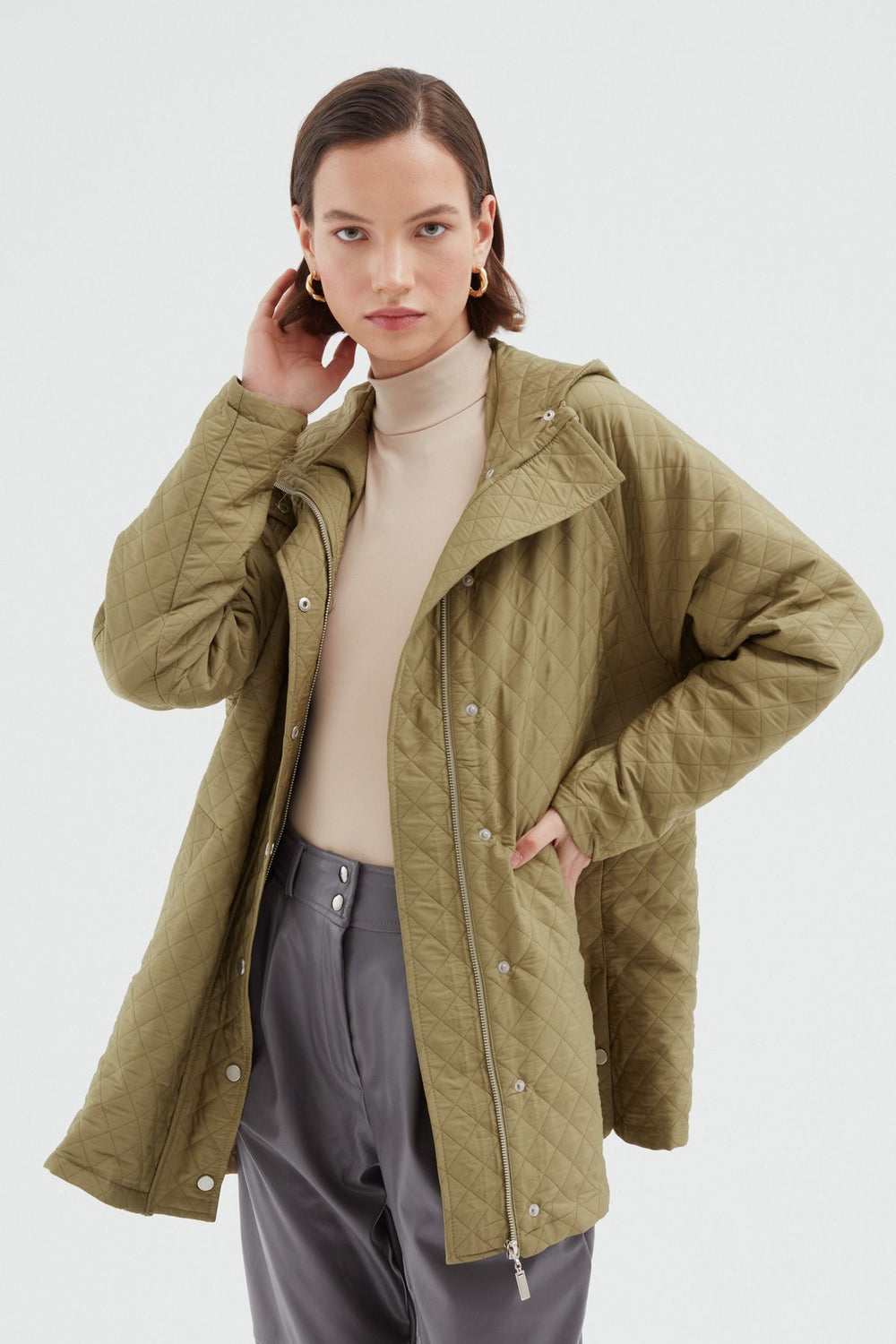 Oversize Quilted Coat Khaki