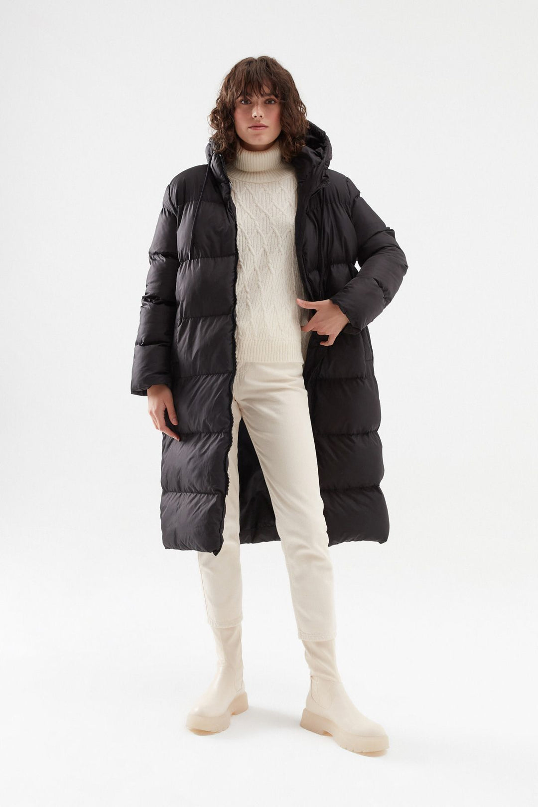 Hooded Long Inflatable Coat Black