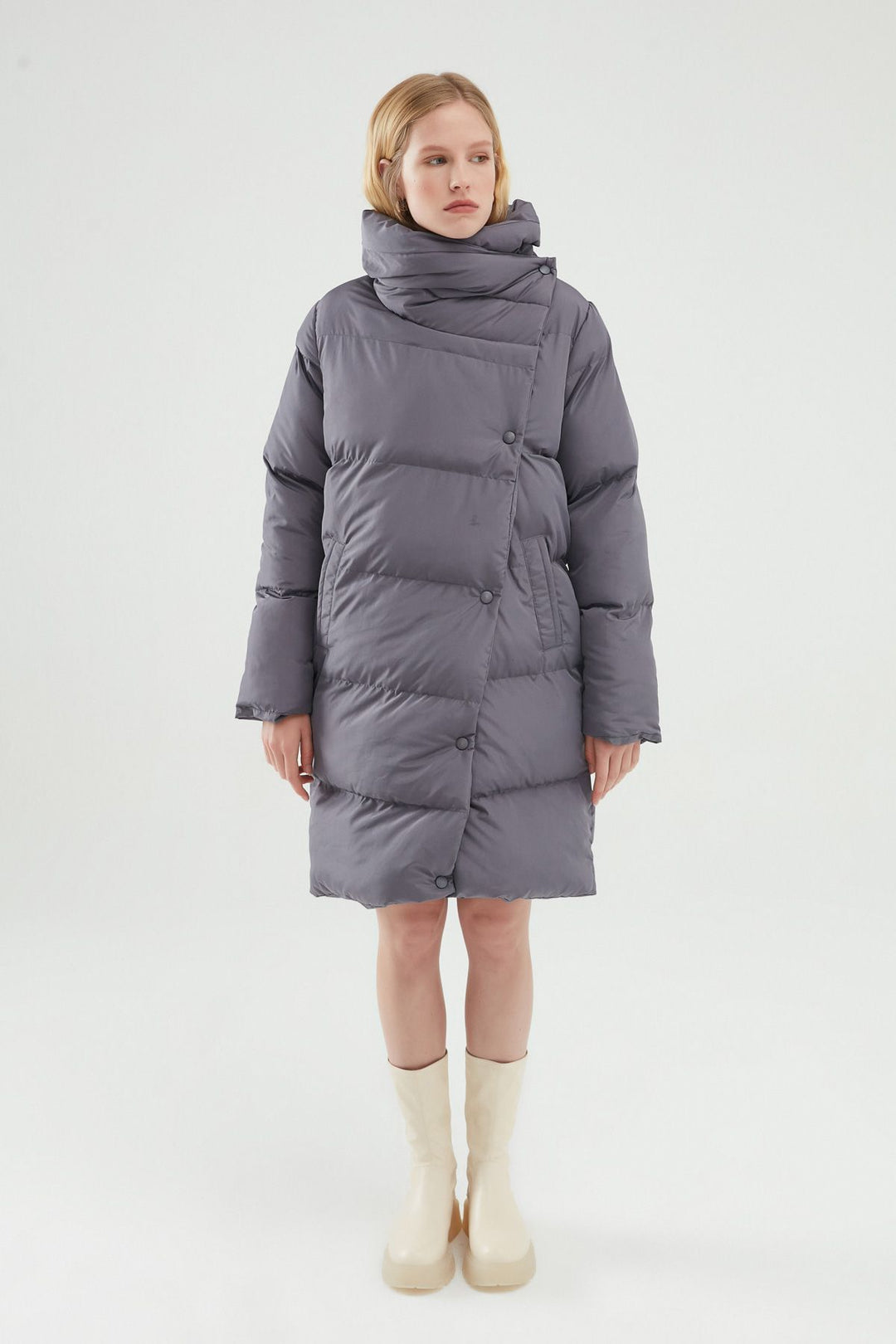 Double Breasted Down Jacket Gray