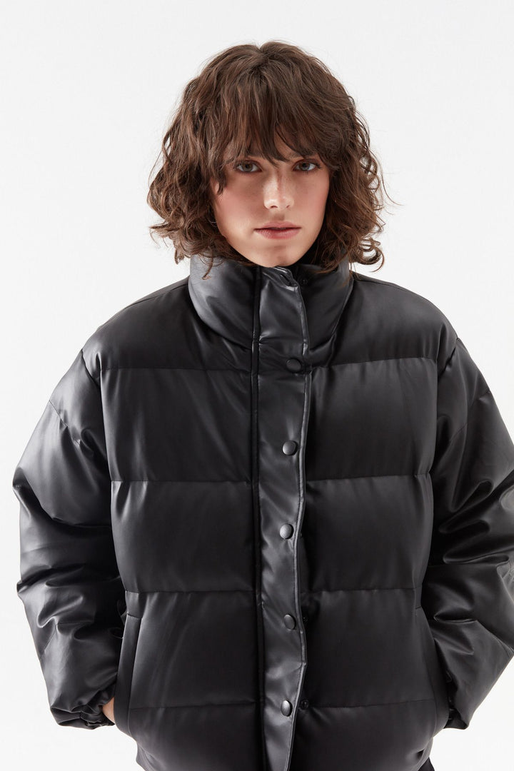 Leather Down Jacket Black