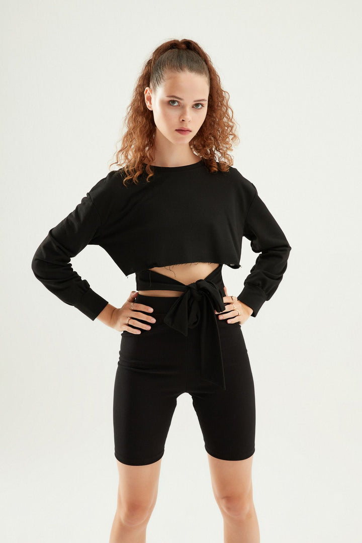 Tie Detailed Sweatshirt Black