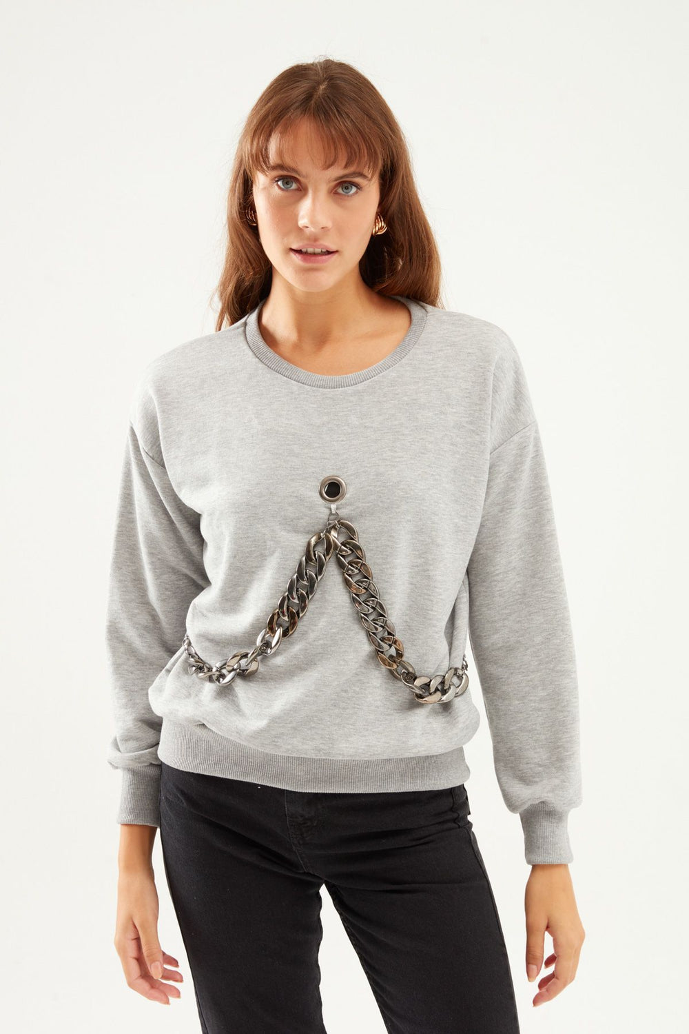 Chain Accessory Sweatshirt Gray