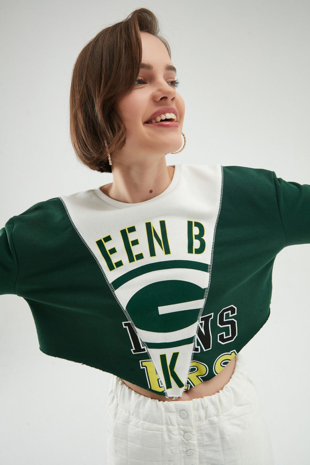 Baskılı Crop Sweatshirt Koyu Yeşil