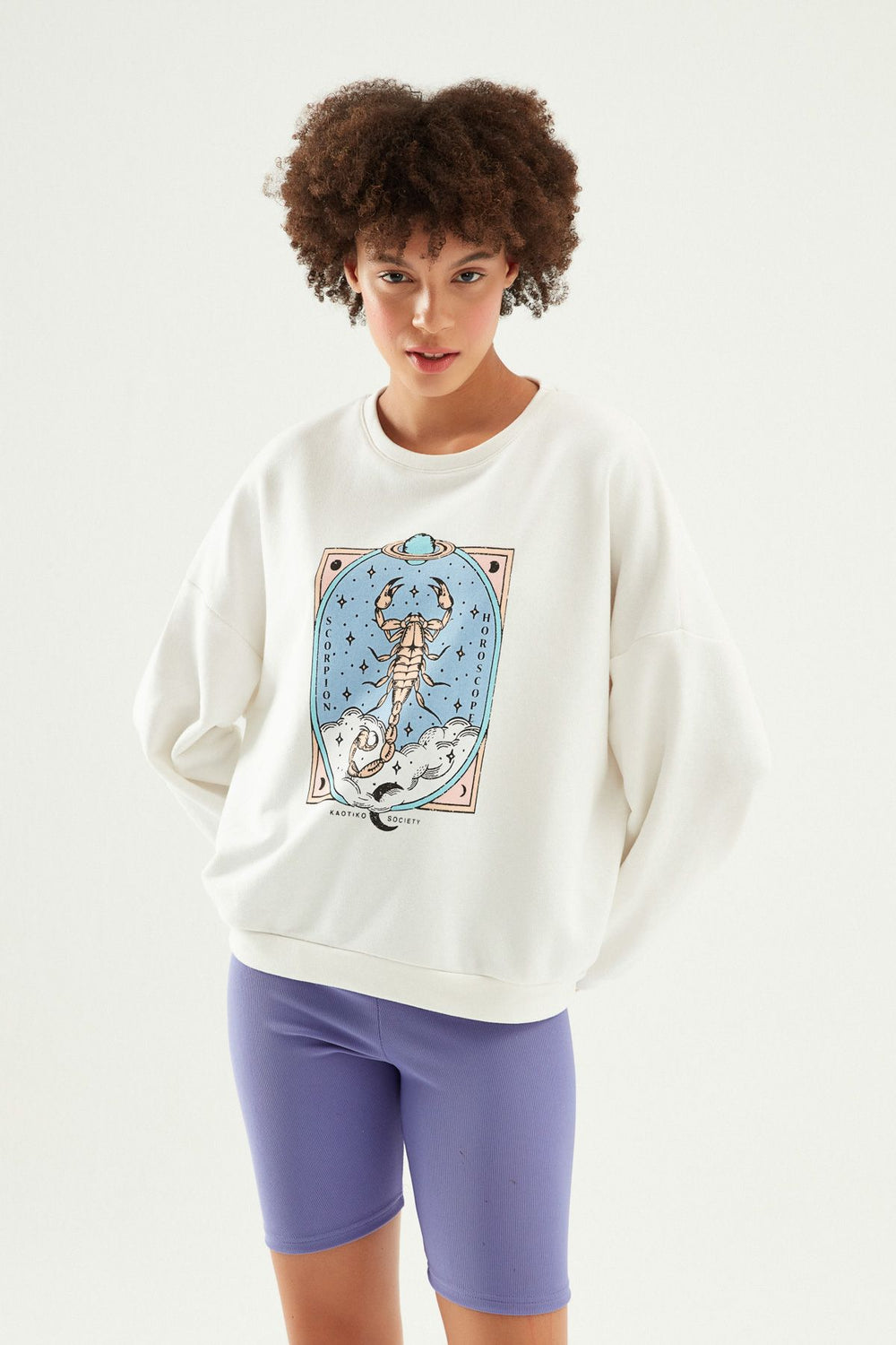 Yazı Baskılı Oversize Sweatshirt Beyaz