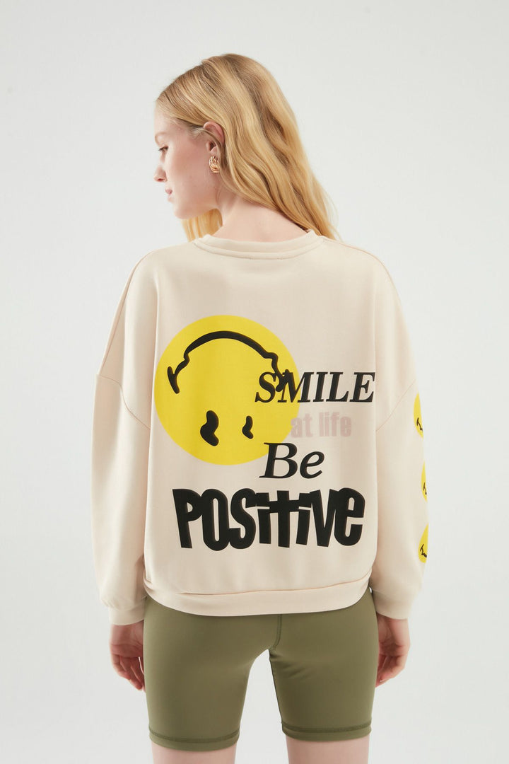 Arkası Baskılı Sweatshirt Bej