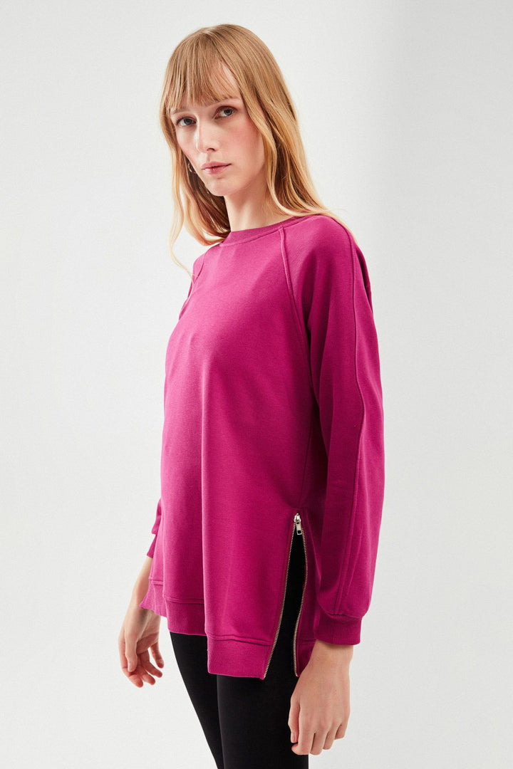 Zippered Oversize Sweatshirt Orchid