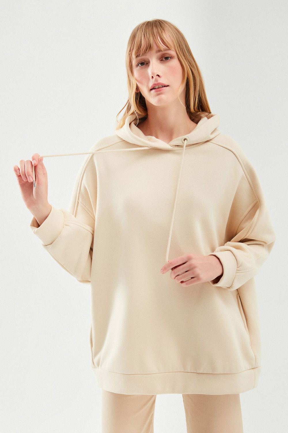 Hooded Oversize Sweatshirt Beige