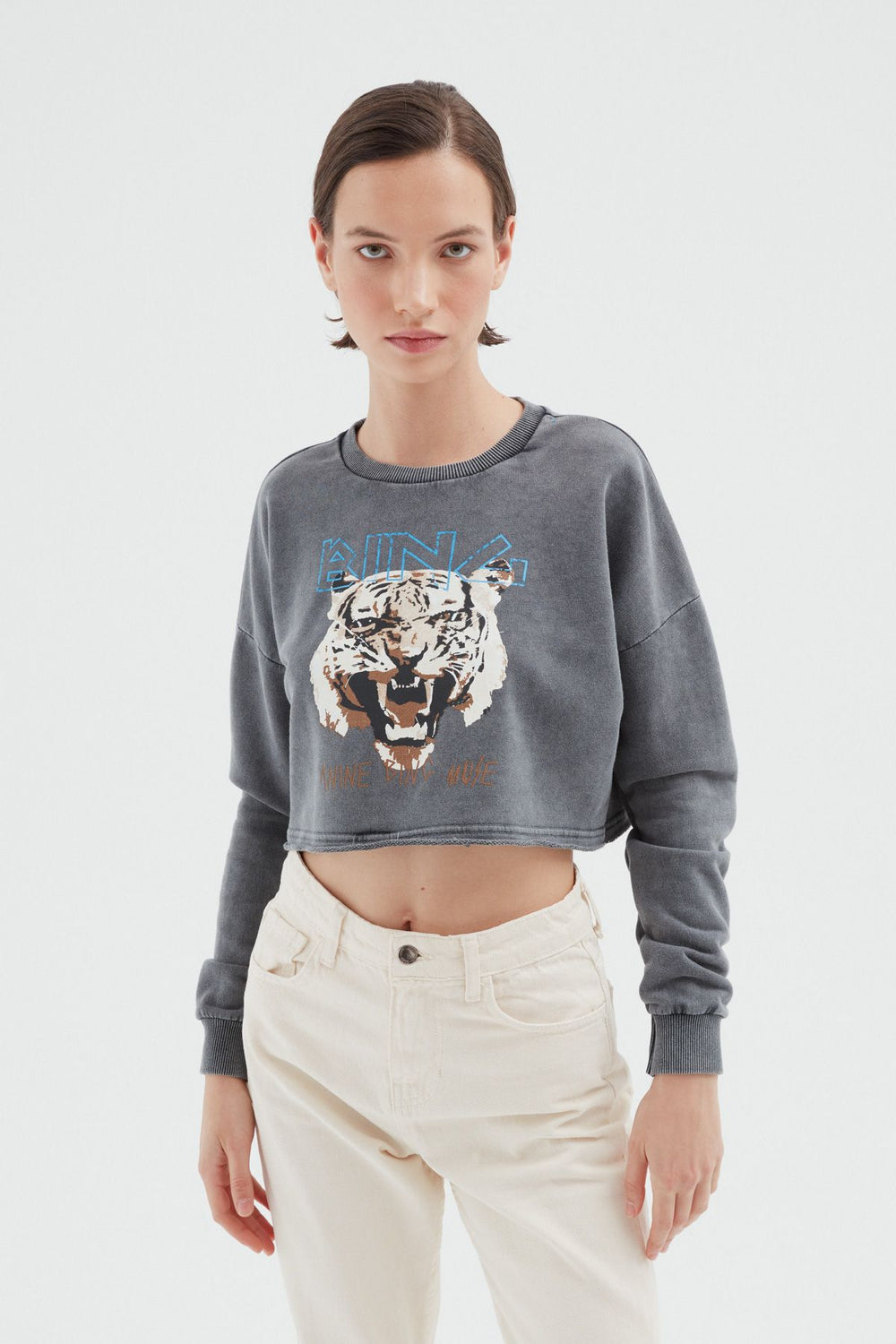 Printed Crop Sweatshirt Anthracite