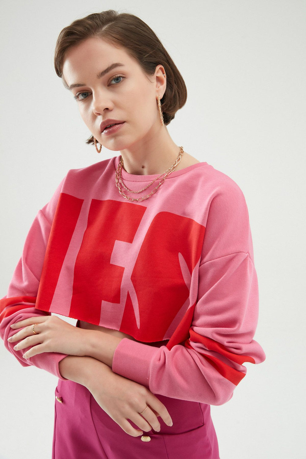Baskılı Sweatshirt Pembe