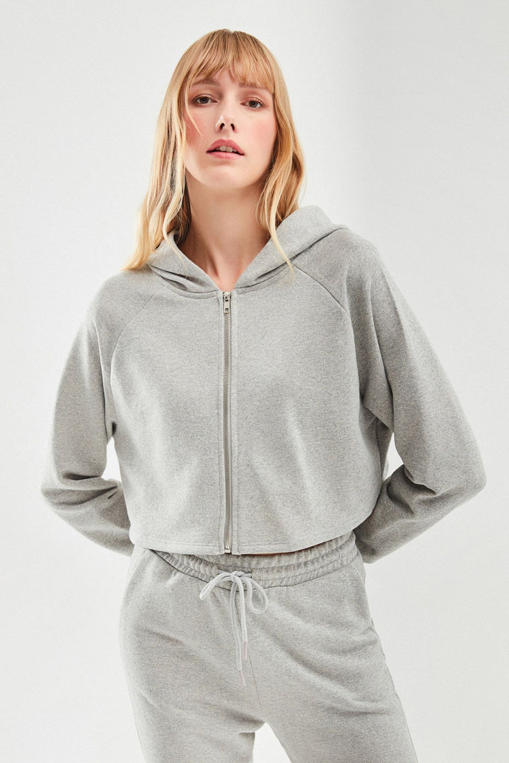 Fermuarlı Crop Sweatshirt Grimelanj