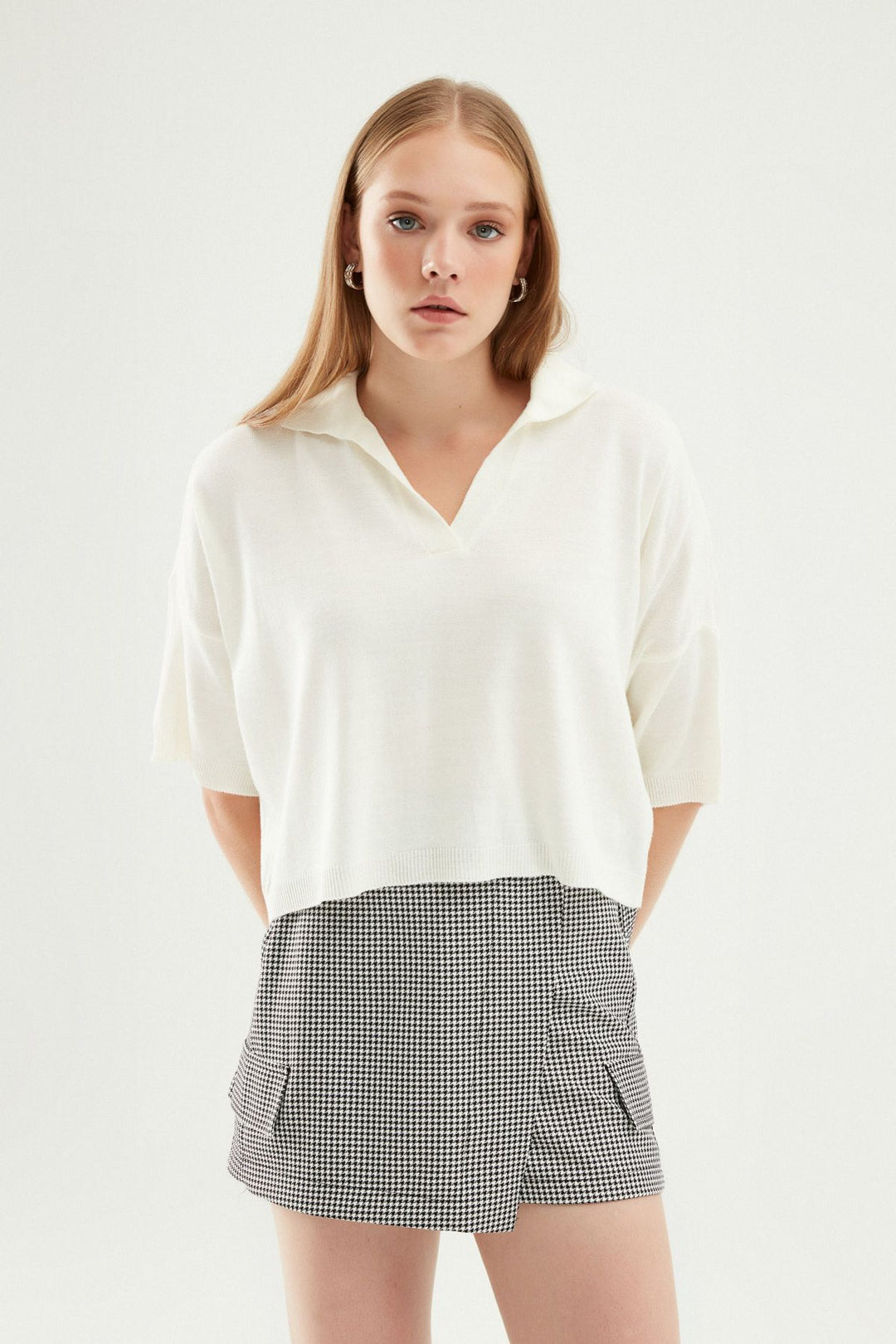 Oversize Polo Yaka Triko Ekru