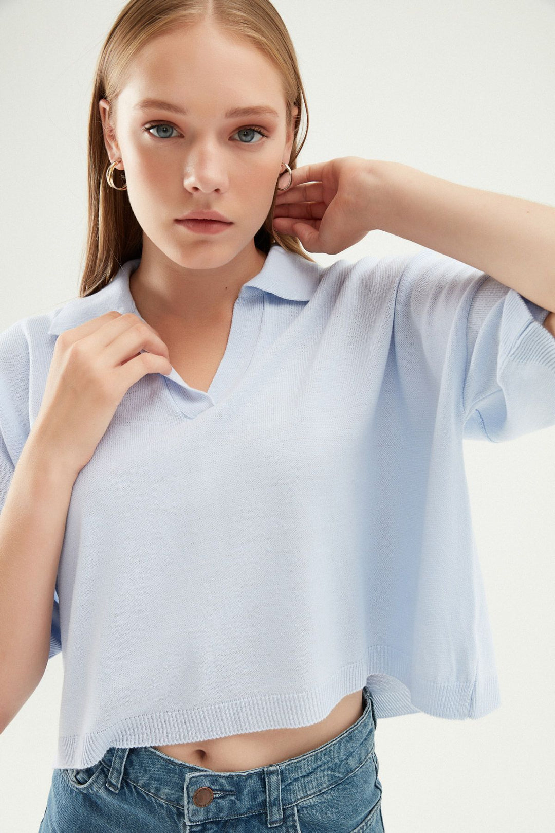 Oversize Polo Yaka Triko Bebe Mavi