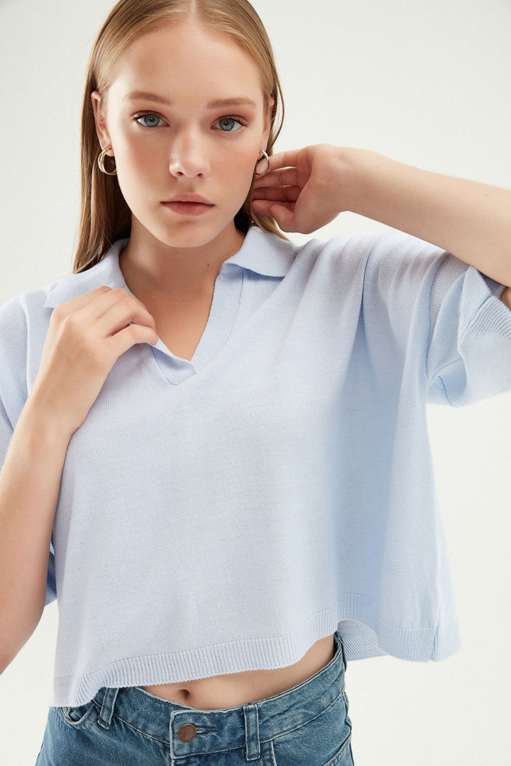 Oversize Polo Yaka Triko Bebe Mavi