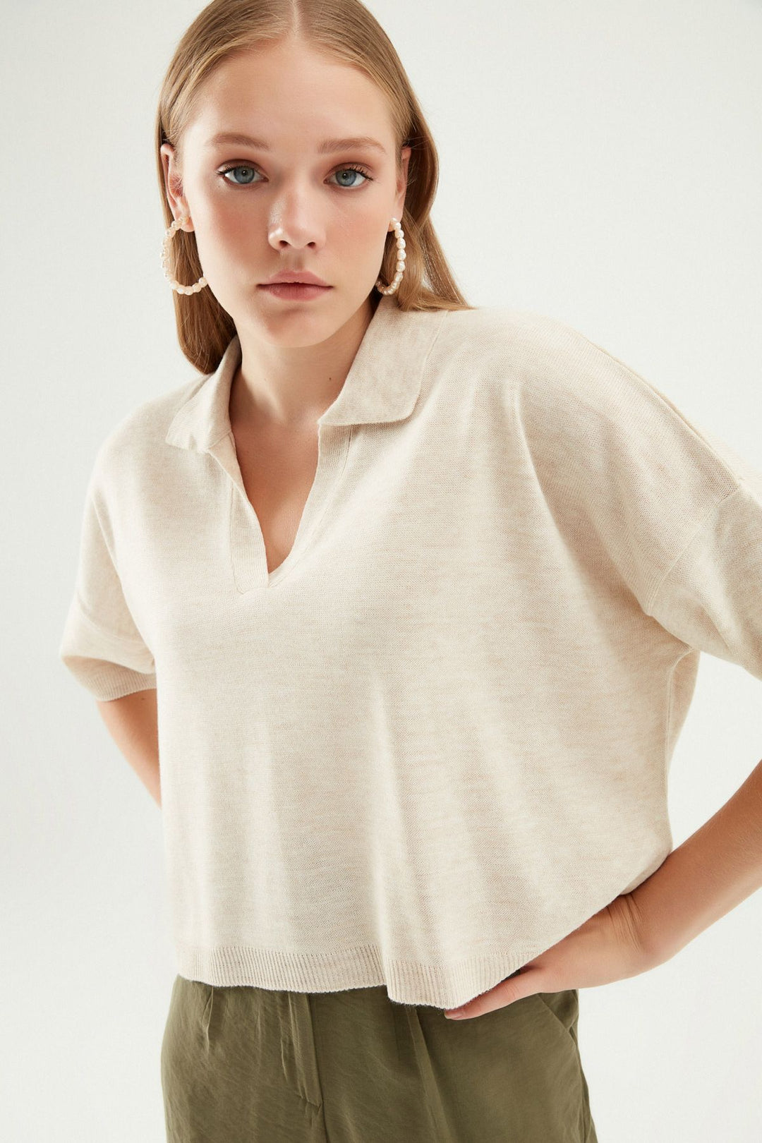 Oversize Polo Collar Knitwear Stone