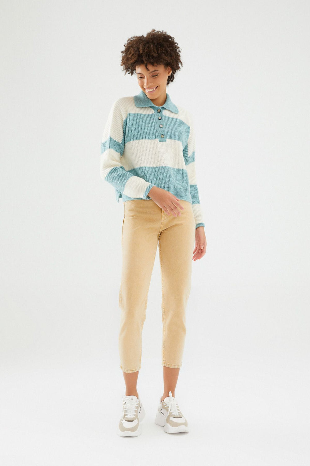 Polo Neck Striped Pullover Mint