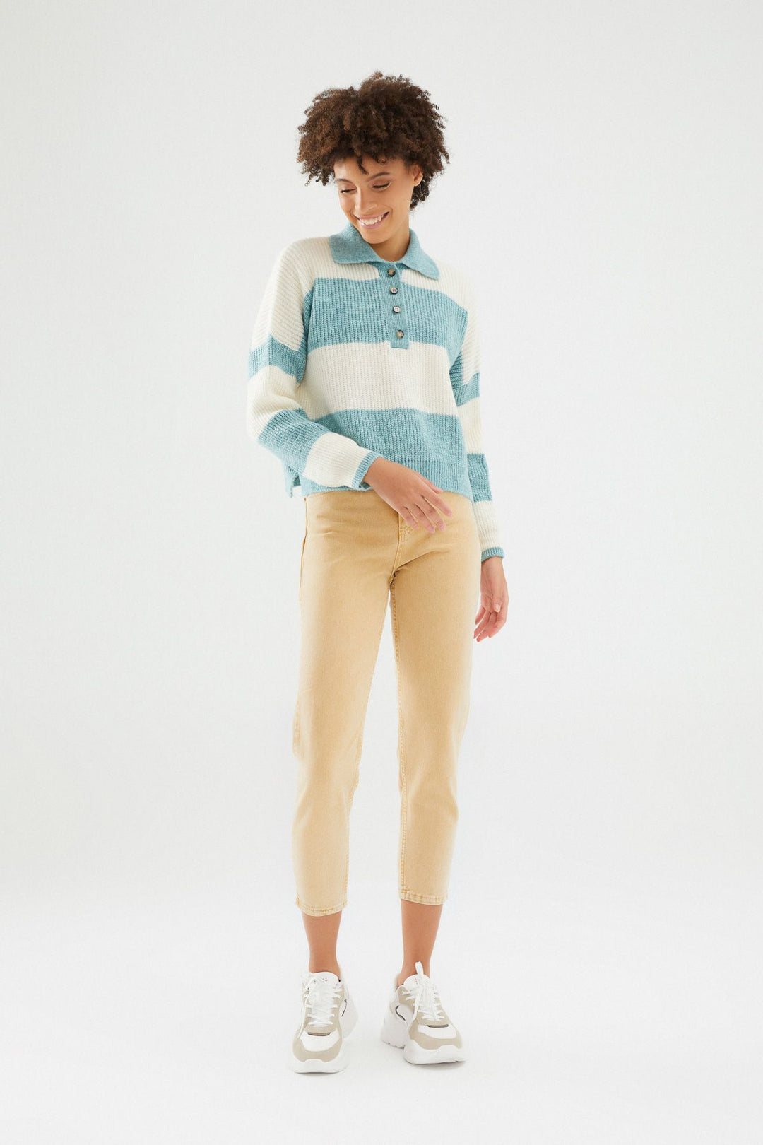 Polo Neck Striped Pullover Mint