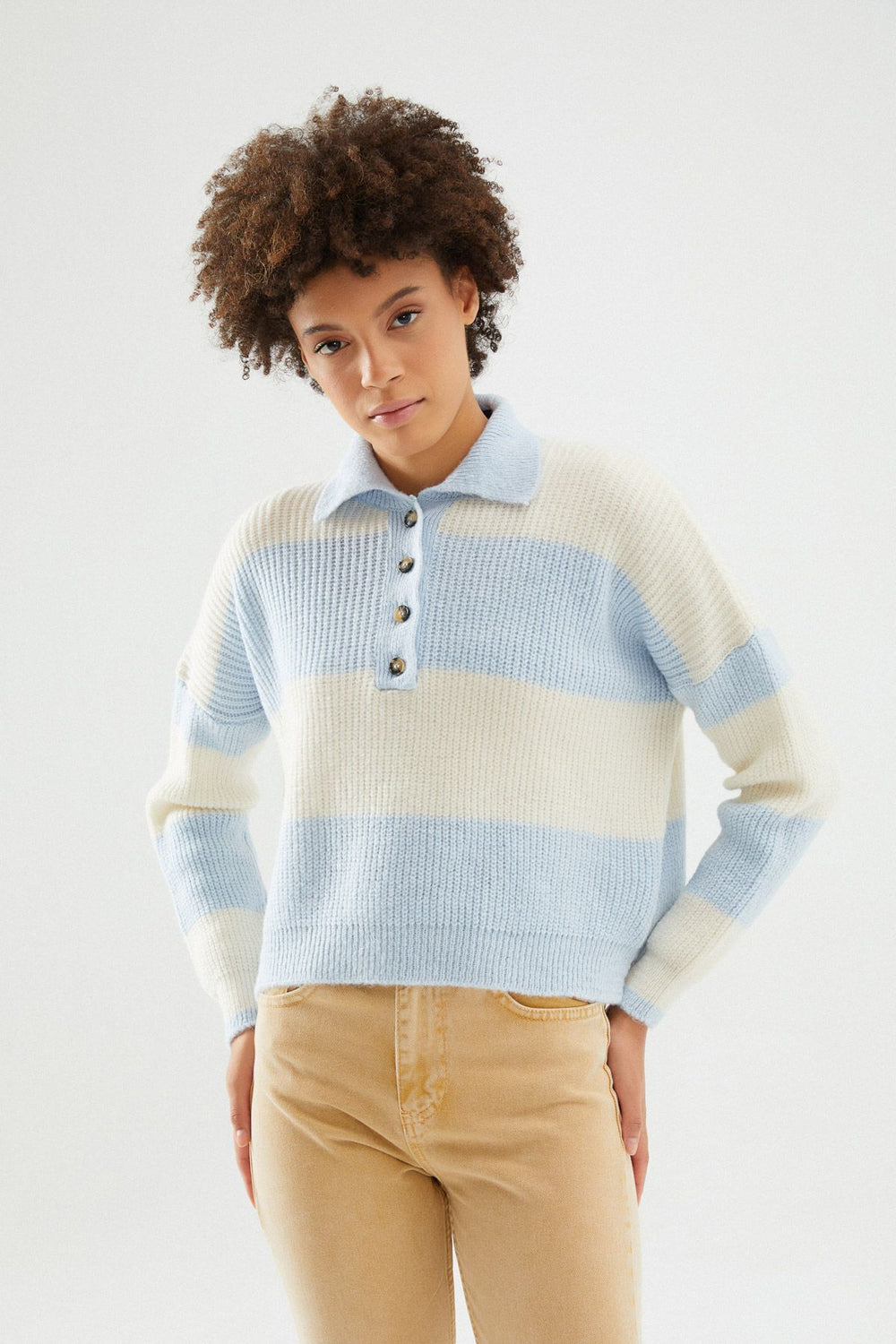 Polo Neck Striped Sweater Baby Blue