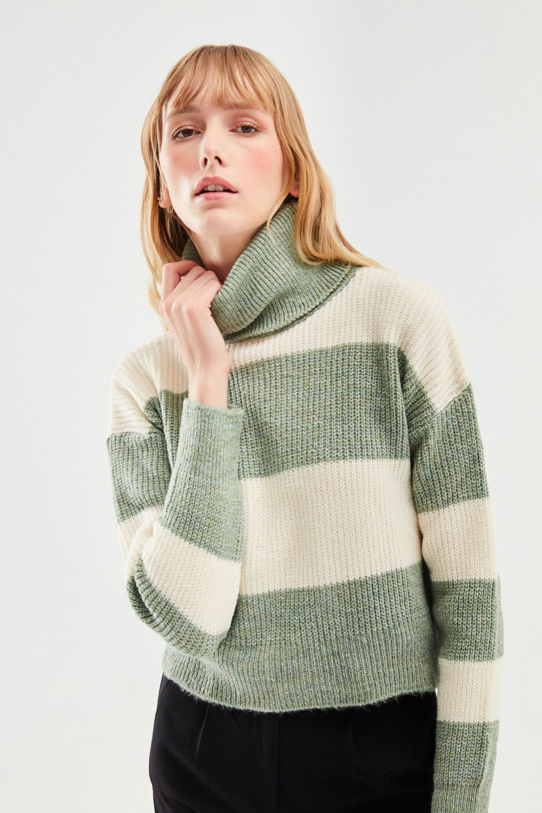 Çizgili Triko Kazak Mint